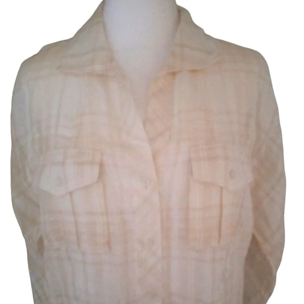 Lafayette 148 Muted Plaid Button Front Linen Blend Camp Style Shirt Size 10 - Picture 3 of 7